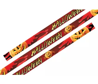   Textil karszalag (15x340mm, egy oldalon színes nyomással) - fekete önzáró műanyag gyűrűvel - Halloween tökök