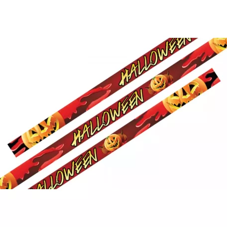 Textil karszalag (15x340mm, egy oldalon színes nyomással) - fekete önzáró műanyag gyűrűvel - Halloween tökök