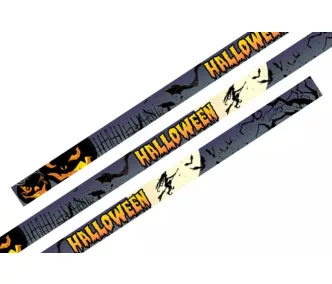  Textil karszalag (15x340mm, egy oldalon színes nyomással) - fekete önzáró műanyag gyűrűvel - Halloween Boszorkányos