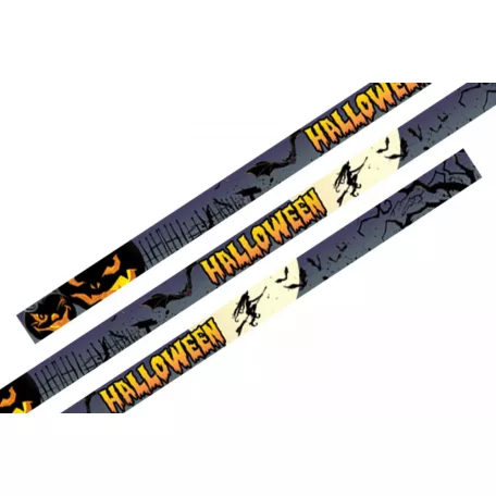 Textil karszalag (15x340mm, egy oldalon színes nyomással) - fekete önzáró műanyag gyűrűvel - Halloween Boszorkányos