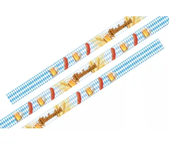   Textil karszalag színes szatén mintás 15mm - Oktoberfest sörös virslis - műanyag önzáró gyűrűvel