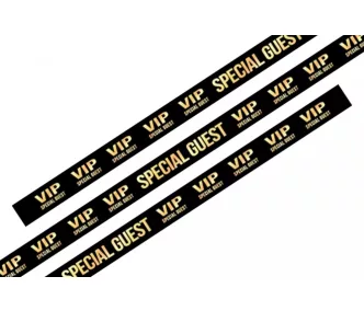   Textil karszalag (15x340mm, egy oldalon színes nyomással) - fekete önzáró műanyag gyűrűvel - VIP Special Guest mintás