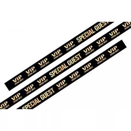 Textil karszalag (15x340mm, egy oldalon színes nyomással) - fekete önzáró műanyag gyűrűvel - VIP Special Guest mintás