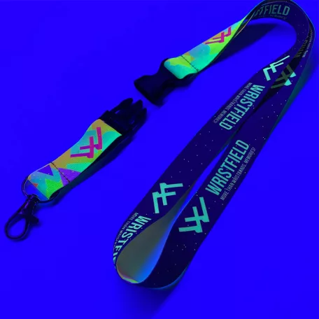 Szatén Nyakpánt feliratos 20x900mm - FLUO nyomtatással - Karabínerrel és toldó csattal