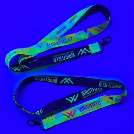 Szatén Nyakpánt feliratos 20x900mm - FLUO nyomtatással - Csepp Karabínerrel