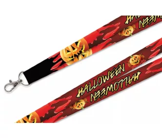   Nyakpánt mintás szatén színes 20mm - karabínerrel - Halloween tökök