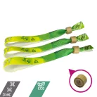 R-PET karszalag (Újrahasznosított PET palackból, 15x340mm, egy oldalon színes nyomással, változó adattal) - önzáró bambusz-műanyag gyűrűvel