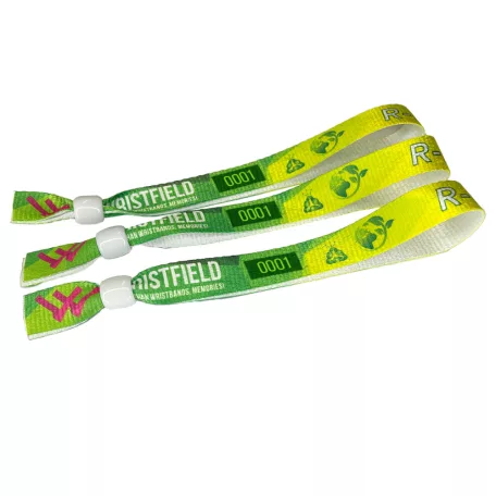R-PET karszalag (Újrahasznosított PET palackból, 15x340mm, egy oldalon színes nyomással, változó adattal) - újrazárható műanyag gyűrűvel